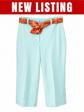 New York & Co Aqua Capris Tie Waist Stretch Cotton Size 8